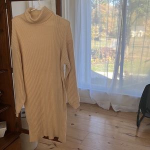 Cream knit turtle neck sweater dress